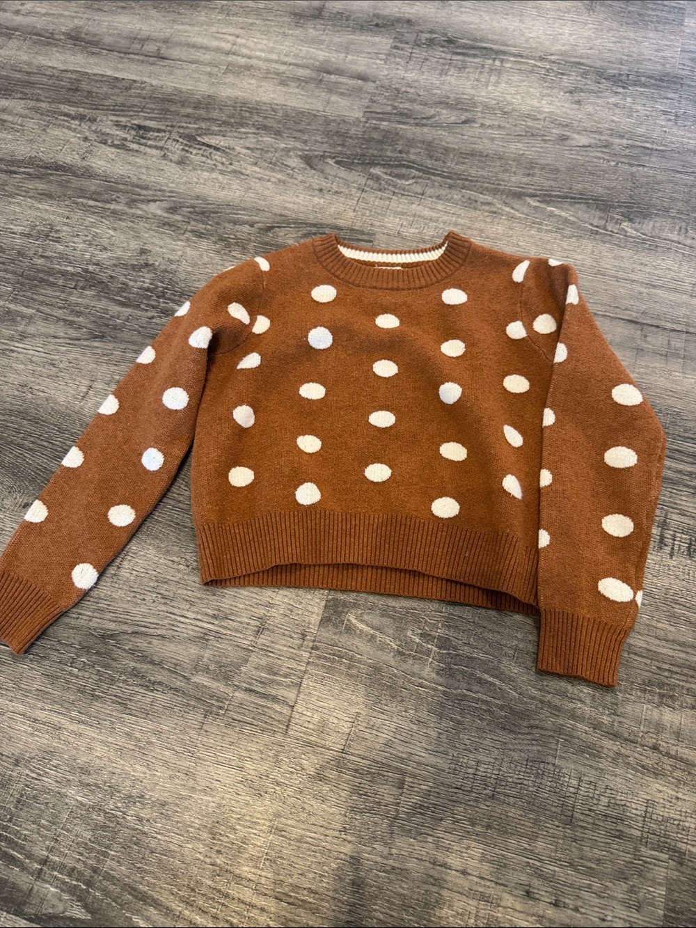 Girls Polka Dot Crewneck Sweater - Brown & Cream